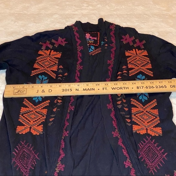 Johnny Was Sz Small Black Embroidered Open Front Shrug Tunic - Picture 8 of 11